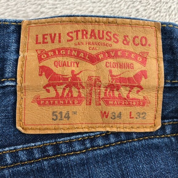 Levis Mens Jeans Size 34x32 514 Slim Straight Classic Fit Blue Denim Casual - Picture 7 of 16